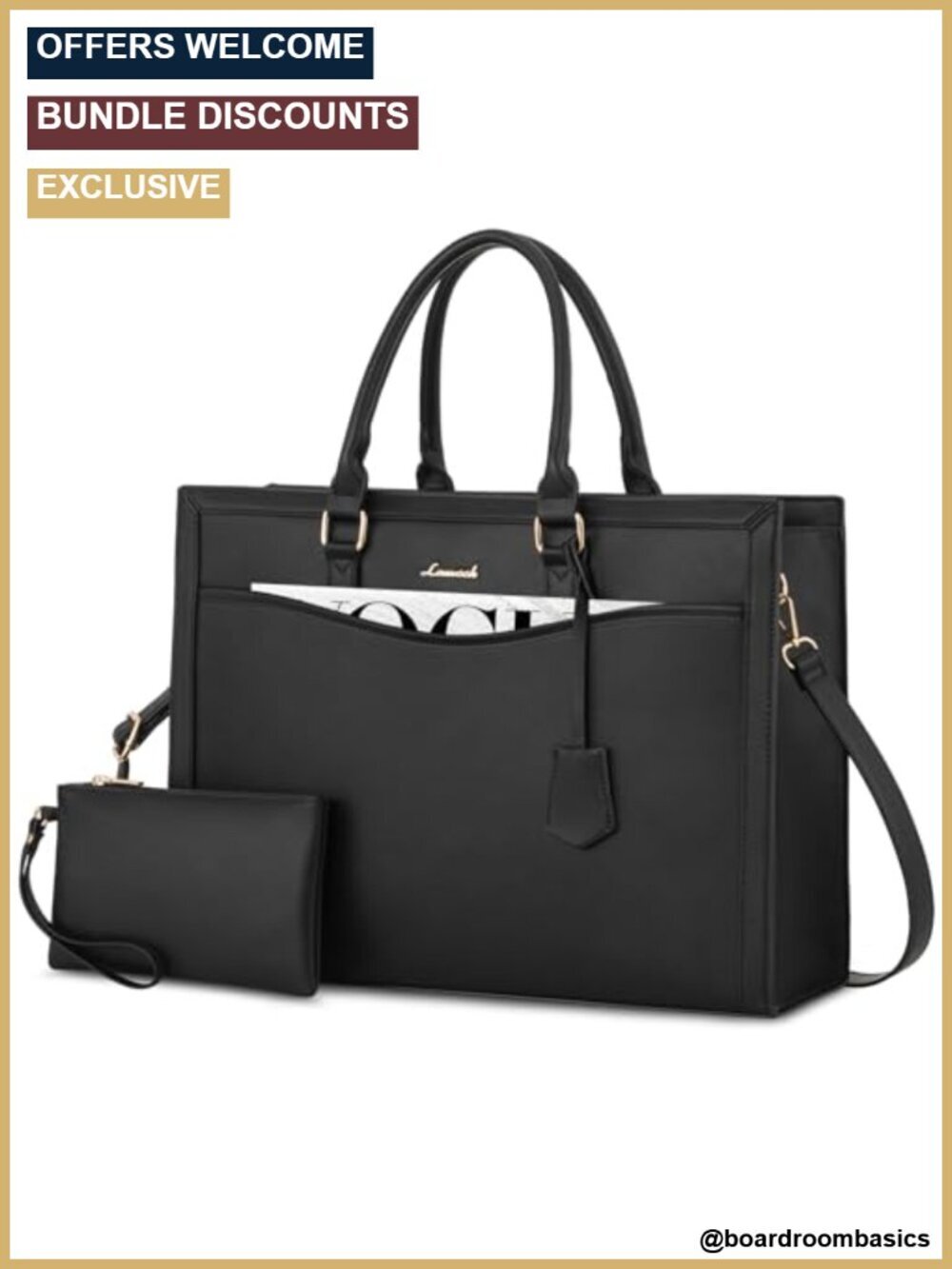 PU Leather Laptop Tote Bag with Clutch for Women 17.3"